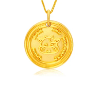 1pcs Pure 24K Yellow Gold Pendant 999 Gold Chinese zodiac Ox Round Necklace Pendant