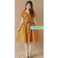 Baju Dress Marsha yellow 421 RO Dress Wanita twiscone kuning muda Kekinian Casual Fit Midi Panjang