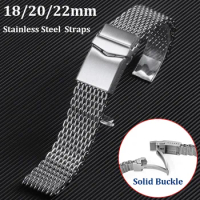 Cool Shark Diving Watch Strap 20/22mm Solid Stainless Steel 4.0 Mesh Adjustable Buckle Wristband for Seiko Metal Luxury Bracelet