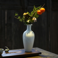 手工薄胎中式插花花器花瓶白色陶瓷卷口梅瓶插花器小原流器皿擺件