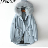AYUNSUE New Fashion Women's Fur Parkas Detachable Rabbit Fur Liner Fur Coat Winter Jackets for Women 2023 Hooded Fox Fur Collar