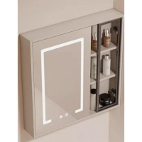 Simple cream style waterproof solid wood intelligent bathroom mirror cabinet, separate bathroom storage cabinet