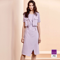 ILEY 伊蕾 收腰開衩抽繩真兩件式洋裝(紫色；M-XL；1241607611)