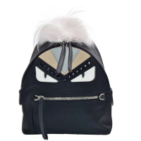 【FENDI 芬迪】經典BUGS系列尼龍毛怪造型鉚釘飾邊後背包(黑-迷你8BZ038-A0Y7-F10Y3)