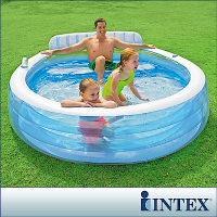 INTEX 圓型藍色有靠背游泳池224x216cm(57190)