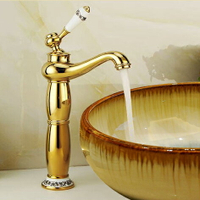 歐式金色青花瓷全銅冷熱水龍頭衛生間臺面盆洗臉池雙孔美式水龍頭