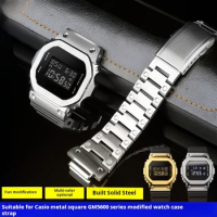 For Casio 3229 GM5600/B/G GM-5600 Small square watchband black gold modified metal stainless steel watch case strap free Tools