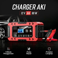 FOXSUR Charger Aki Mobil Motor Intelligent Battery Charger 12V 6A Merah