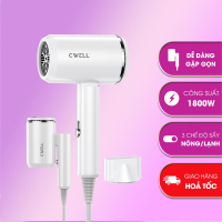Máy sấy tóc gấp gọn CWell 1800W 2 chiều nóng & lạnh 3 chế độ nhiệt kiểu dáng mới kèm ánh sáng xanh n
