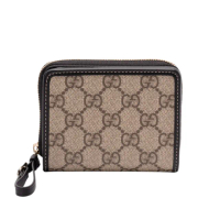 【GUCCI 古馳】GG Emblem Zip Mini 迷你 拉鍊 皮夾 卡夾 零錢包 短夾 米色 黑色 819131