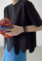 Sunnydaysweety 2025 Summer New Product Fashion Contrast Solid Color Short Sleeve Top CA25042901BK