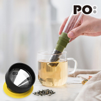 【PO:Selected】丹麥咖啡泡茶兩件組 (咖啡玻璃杯240ml-黃/試管茶格-綠)