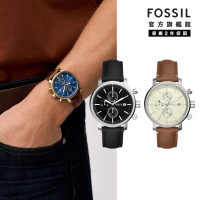 【FOSSIL 官方旗艦館】Rhett系列 文青三眼指針手錶 皮革錶帶 42MM(多色可選)