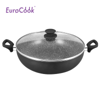 EuroCook EC21434W MARBLE 雲石紋易潔雙耳炒鑊連玻璃蓋 34cm 香港行貨