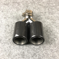 1 Piece Double Carbon Fiber For Akrapovic Exhaust Pipe Car Universal Stainless Steel Tailpipe Glossy Black End Tip Muffler Tip