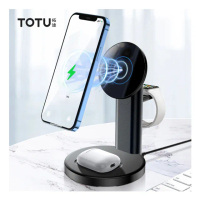 【TOTU】S36 15W三合一桌面Magsafe磁吸無線充 無線充電座 充電器(airpos耳機/iwatch手錶/iphone手機)