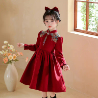 Little Girl Autumn Outfit Children's New Year Qipao Dress Girl's Dress Autumn Winter New Chinese Sty