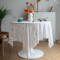 繡花佈法國宮廷純白色高檔餐桌佈裝飾法式複古蓋佈