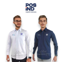 Kemeja Seragam Pos Indonesia Full Bordir Pria - Wanita Navy Putih