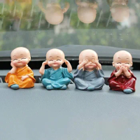 4Pcs/Set Resin Crafts Gift Lovely Little Monk Sculptures Cute Monks Buddha Statues Creative Buddha Dolls Table Car Decoration