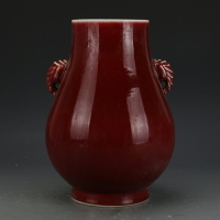 大清雍正紅釉象耳尊古董古玩收藏真品中國風花瓶仿古瓷器老貨擺件
