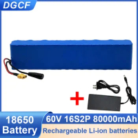 60V 18650 Lithium lon Battery Pack 16S2P 80000mAh Large Capacity Btteries for Electric Bike Scooter Scooter Toy Car Built-in BMS