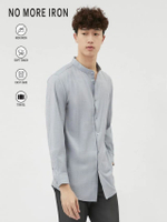 เสื้อเชิ้ตทำงานแขนยาว NO MORE IRON Plaid คอจีน สีฟ้า (BSL D1 019MN)