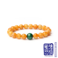 【TIBUKKYO 德榕藏品】精品緬甸黃玉手珠 孔雀石隔珠 8mm圓珠(蜜蠟黃緬甸黃玉 玉石)