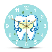 Tooth using Surgical Mask Rouned Printed Wall Clocks Dental Sign for Informing Patients Non Ticking Home Decorative Wall Watch