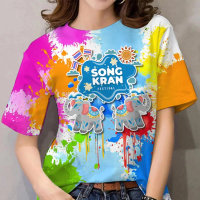 Women's T-shirt Songkran Women's Clothing Rainbow T-shirt Graffiti T-shirt Songkran Theme