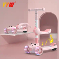 Children Scooter 3 Wheel Scooter With Flash Wheels Kick Scooter Adjustable Height Foldable Outdoor Kids Foot Can Sit Scooter