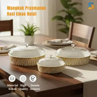 Baki Plastik Bulat Mangkung Prasmanan Transparant Motif Gold Tempat Buah / Roti Aesthetic Mangkuk Pr