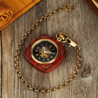 懷錶 懷表 方形紅木自動機械懷錶 復古無蓋羅馬字機械錶 木錶 收藏珍品禮物正品