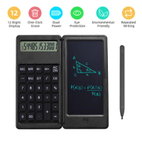 Foldable Calculator &amp; 6 Inch LCD Writing Tablet Digital Drawing Pad 12 Digits Display add Stylus Pen Erase Button for School Use