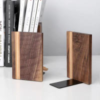 Desktop Magazine Holder Standing Bookend Wood Book Stopper for Shelves