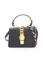 Gucci Pre-Loved Gucci Sylvie sherry line Handbag leather black multicolor 2WAY