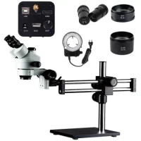 3.5X-180X Zoom Microscope All Metal Desktop Stand Mobile Phone PCB Repair Tool LED Light Dual Arm Mobile Repair Microscope
