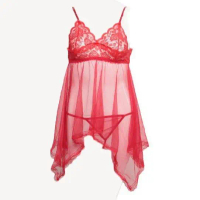 Dijual_Lingerie Sexy Dress Babydoll Bahan Lace Baju Tidur Wanita 2A125 - Merah, S-XL