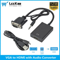 LccKaa 1080P VGA to HDMI-compatible Converter Adapter With Audio For PC Laptop to HDTV Projector HDMI-compatible to VGA Adapter