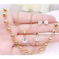 TERMURAH✓Set perhiasan wanita permata satu gelang bola titanium lapis emas 24k
