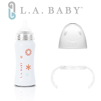 美國L.A. BABY 學習杯套組-超輕量不鏽鋼保溫奶瓶 珍珠白 +Tritan學習握把