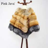 PINK JAVA QC8068 free shipping 2016 new real fox fur poncho genuine silver fox fur wrap women winter coat