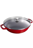 STAUB Cast Iron 30cm Wok With Glass Lid Cherry Red