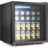 55 Can Beverage Refrigerator cooler-Mini Fridge Glass Door for Beer Drinks Wines, Freestanding Beverage Fridge