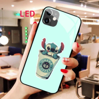 Stitch Luminous Tempered Glass phone case For Apple iphone 12 11 Pro Max XS mini Acoustic Control Protect RGB Backlight cover