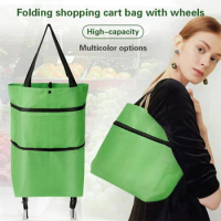 Fashion Folding Shopping Trolley Bag with Retractable Wheels Luggage Portable Multifunctional Large Capacity Food Sundries Bag