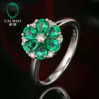 Classic 14k White Gold 0.92ct Natural Emerald and 0.10ct Diamond Engagement Ring