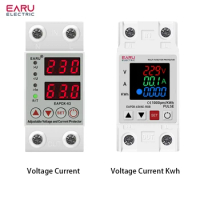 40A 63A 230V Din Rail Adjustable Digital Over Voltage Under Voltage Relay Over Current Protection kWh 220V Energy Meter