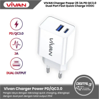 Charger Adapter Vivan Power 25 PD Fast Charging QC Dual Port USB A + C