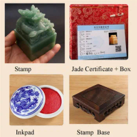 Dragon Carved Jade Seals Table Decoration Signature Chinese Style Green Stone Name Stamp Calligraphy Paintings Chop Name Chapter